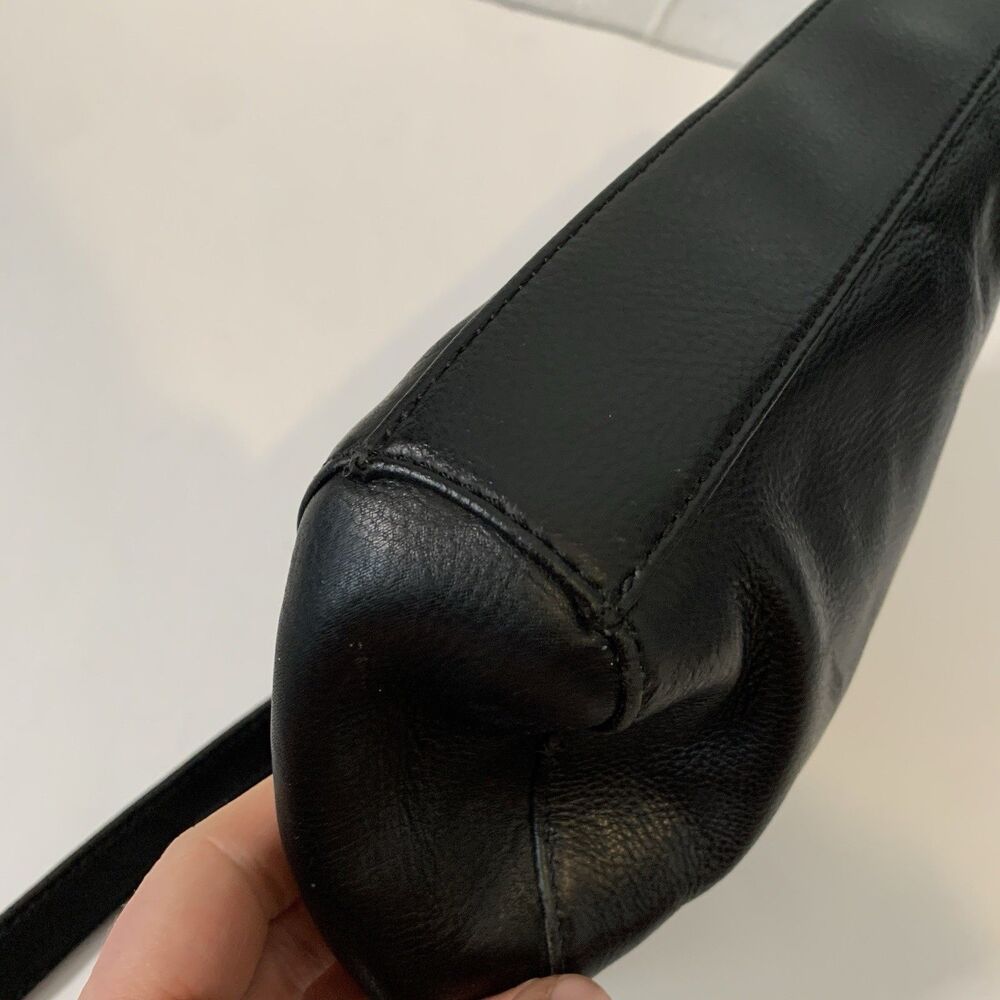 Vtg Rolfs Shoulder Bag Black Leather Purse Zipper Y2K Clean New Money Quiet Lux - Picture 6 of 13